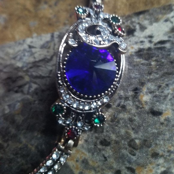 Blue Gem Bracelet Crystal Studded Vintage Syle - Picture 3 of 4